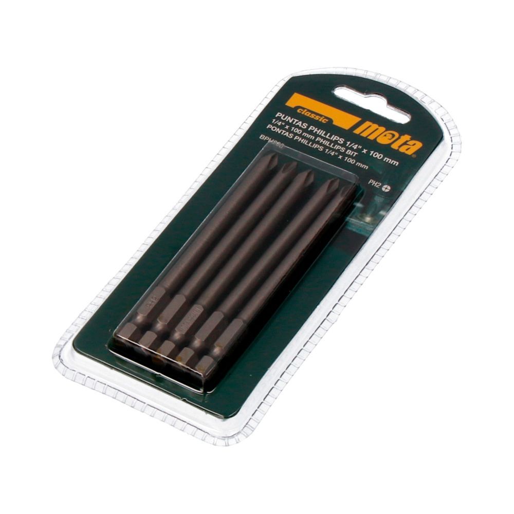 Puntas phillips ph2 x 90 mm ¼ pulg acero, 5 uds
