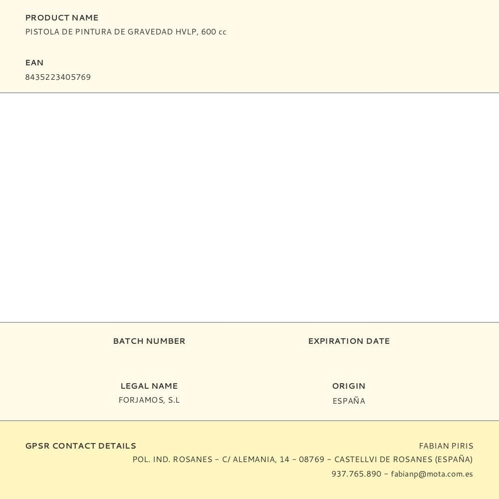 Pistola de pintura de gravedad hvlp, 600 cc