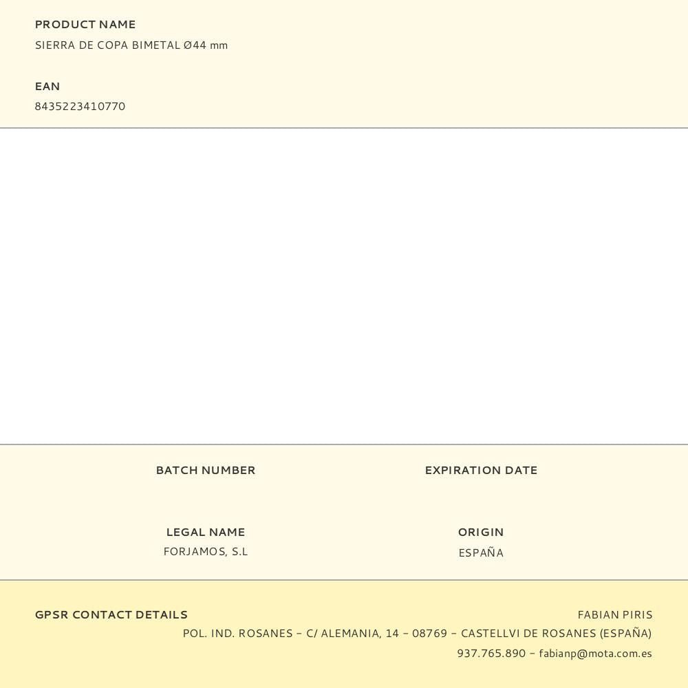 Sierra de copa bimetal ø44 mm
