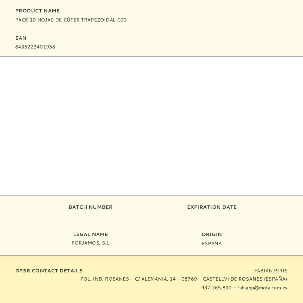 Pack 10 hojas de cúter trapezoidal c00