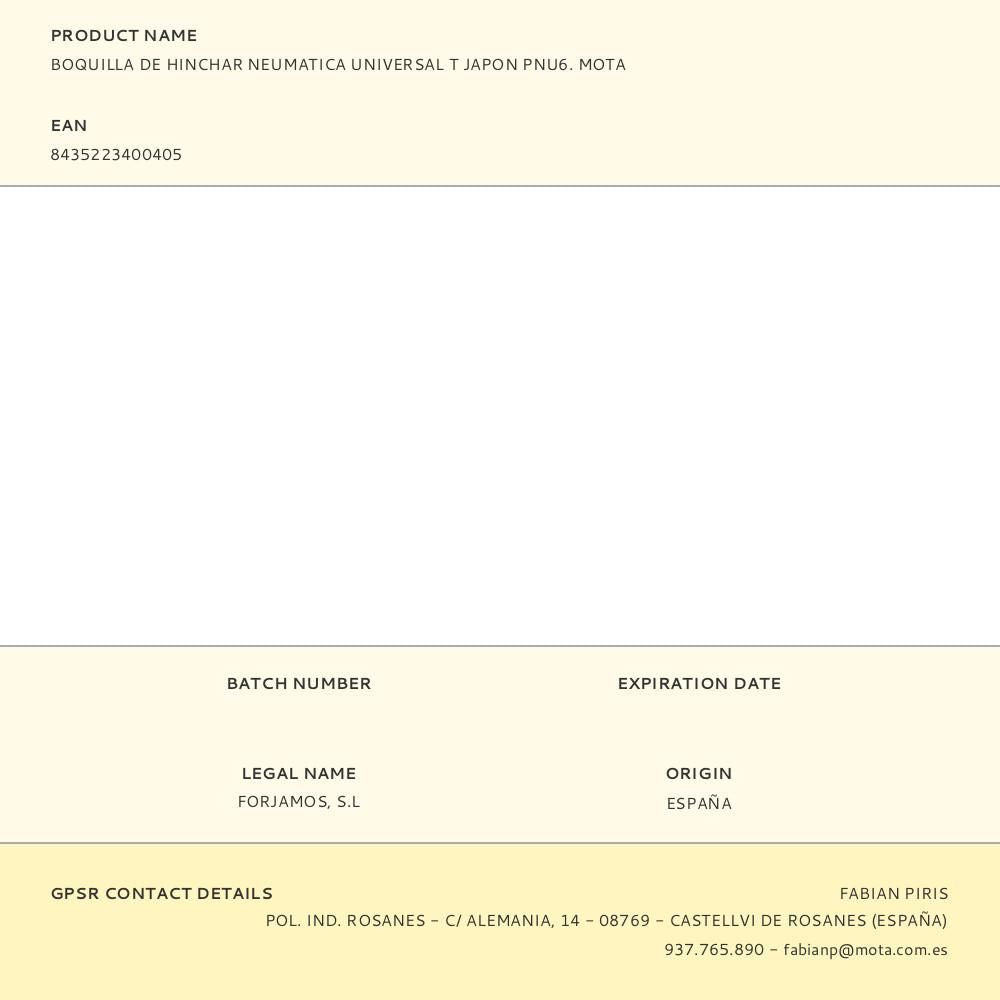 Boquilla de hinchar neumatica universal t japon pnu6. mota