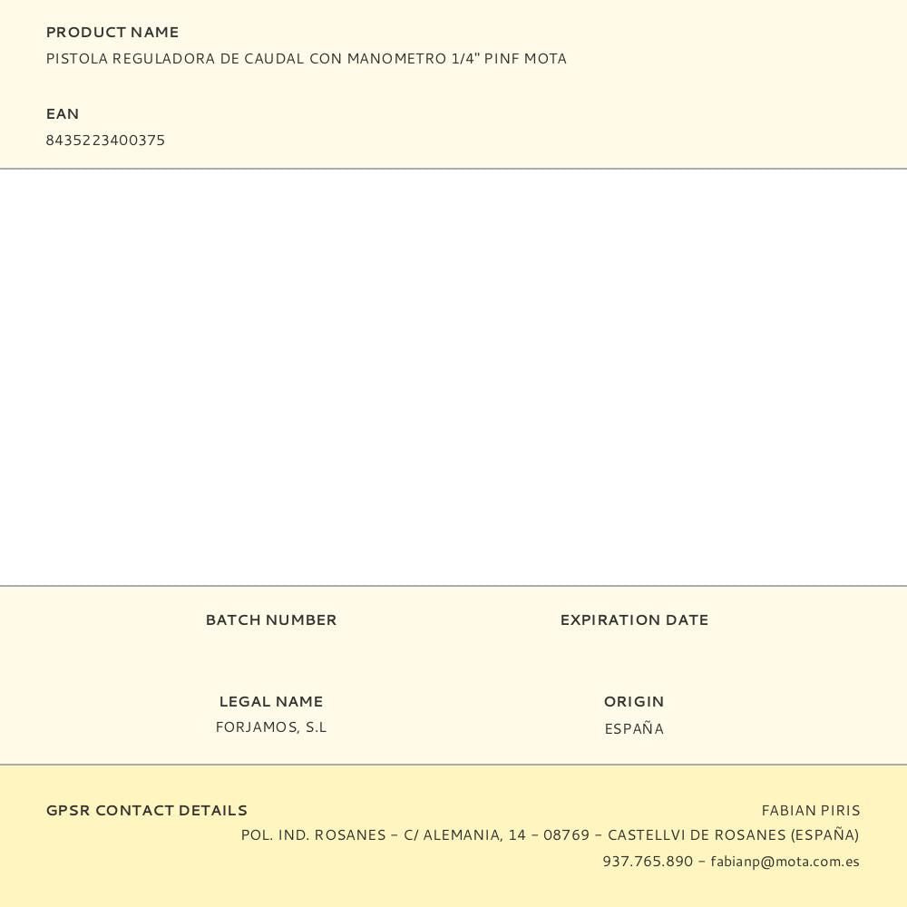 Pistola reguladora de caudal con manometro 1/4" pinf mota