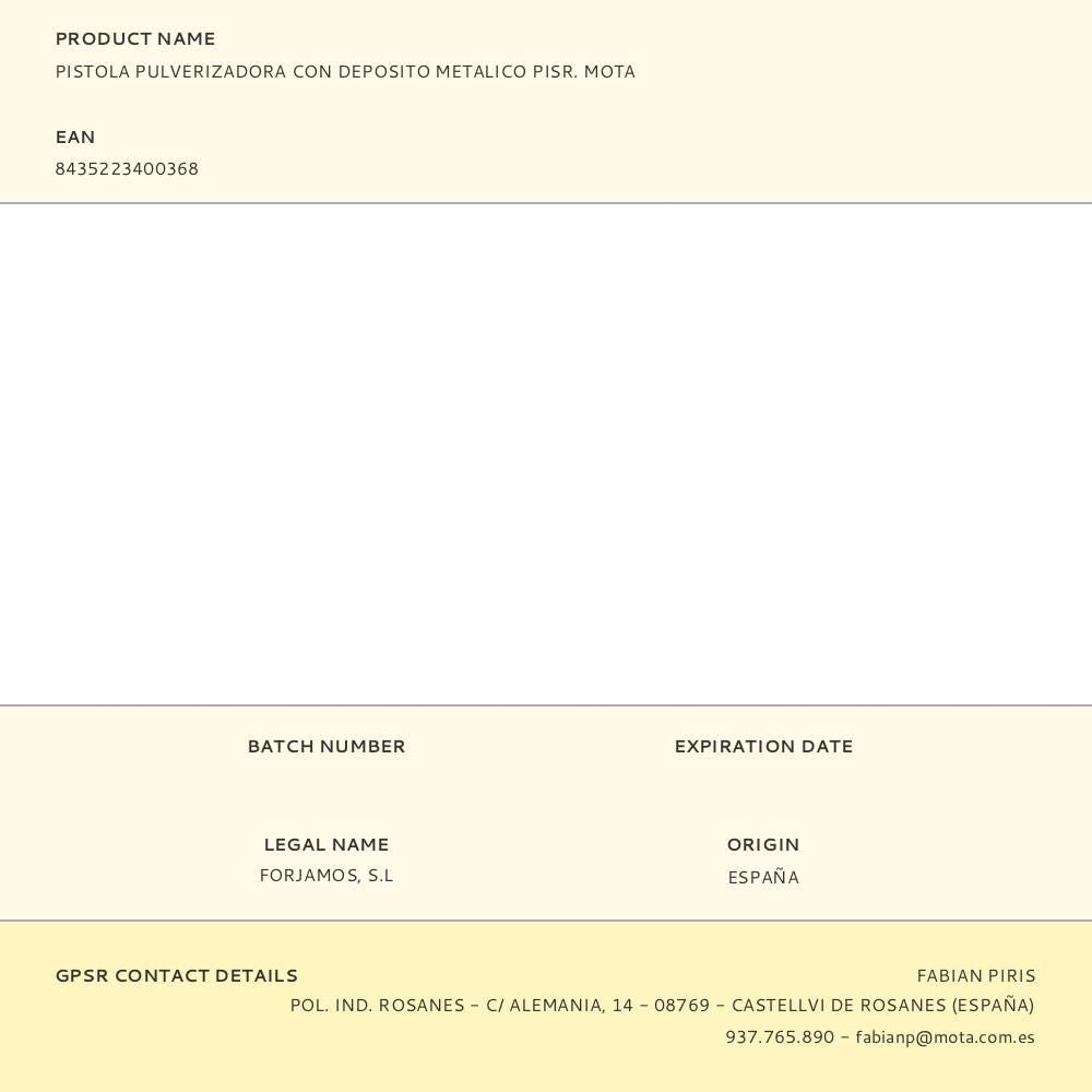 Pistola pulverizadora con deposito metalico pisr. mota