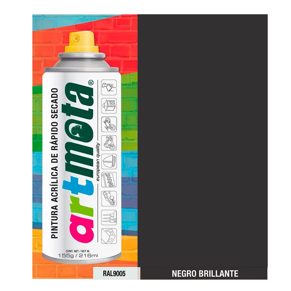 Pintura acrílica spray ral9005 negro brillante 216 ml