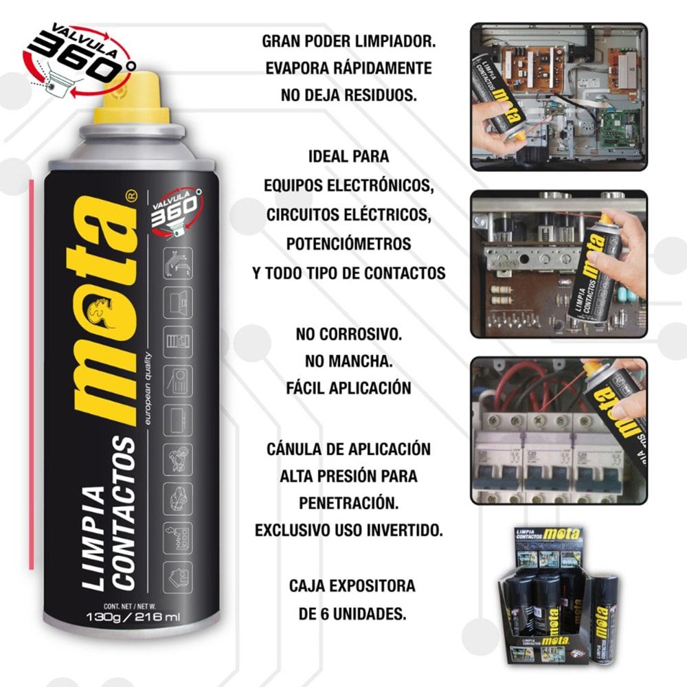 Spray limpiador de contactos electrico 216ml lc02 mota