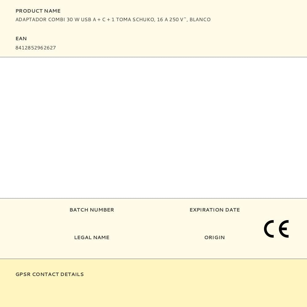 Adaptador combi 30 w usb a + c + 1 toma schuko, 16 a 250 v~, blanco