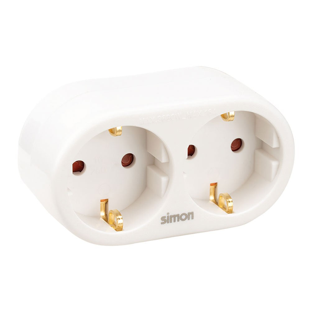 Adaptador doble frontal schuko 2p+t 16a 250v~, blanco
