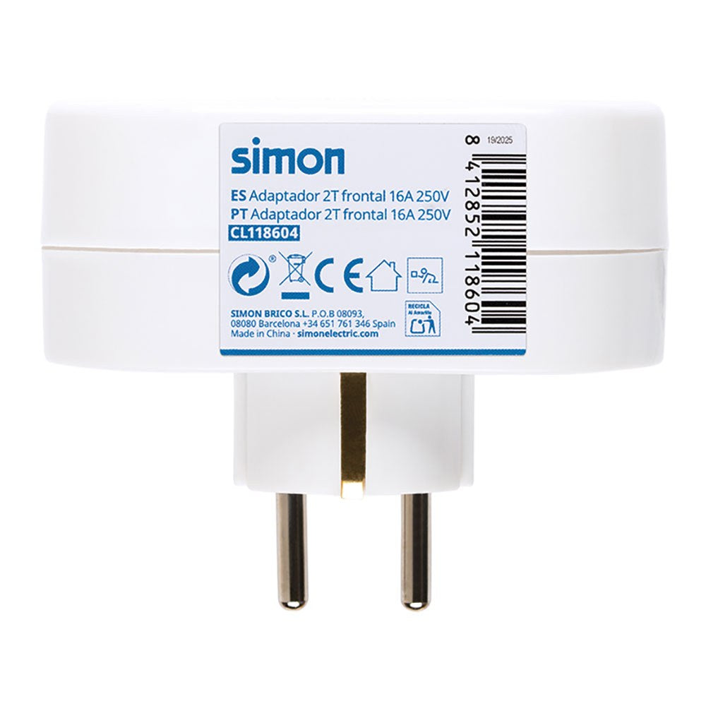 Adaptador doble frontal schuko 2p+t 16a 250v~, blanco