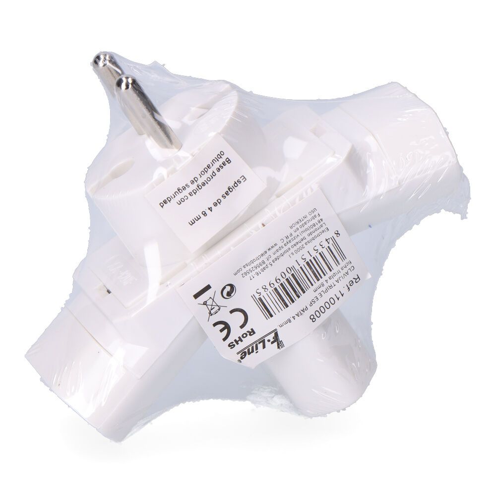 Clavija triple esp. pata 4,8 mm. (retractilado)