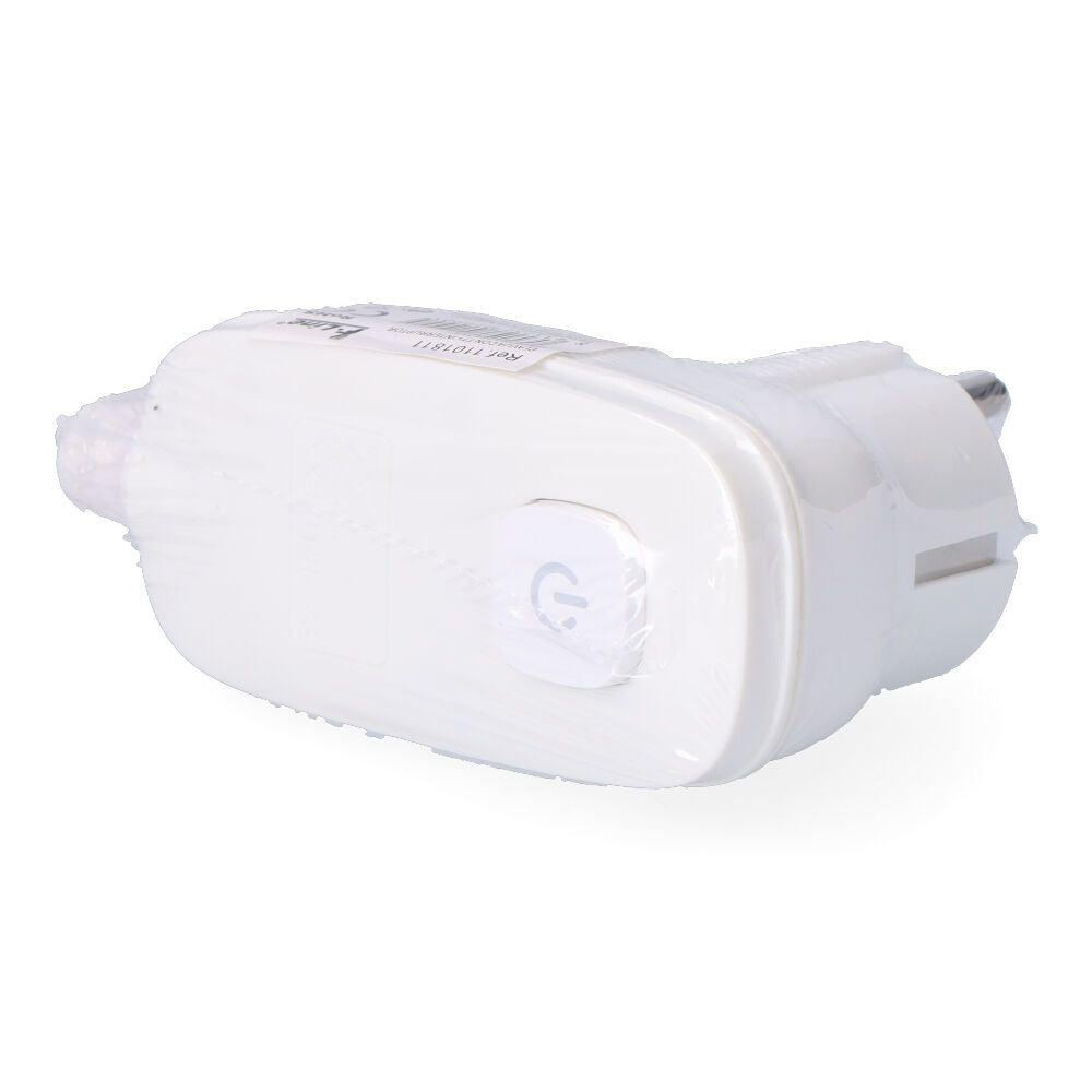Clavija con t/t (schuko) + interruptor luminoso 16 a 250 v, blanca, 95 x 40 x 70 mm (retractilado)
