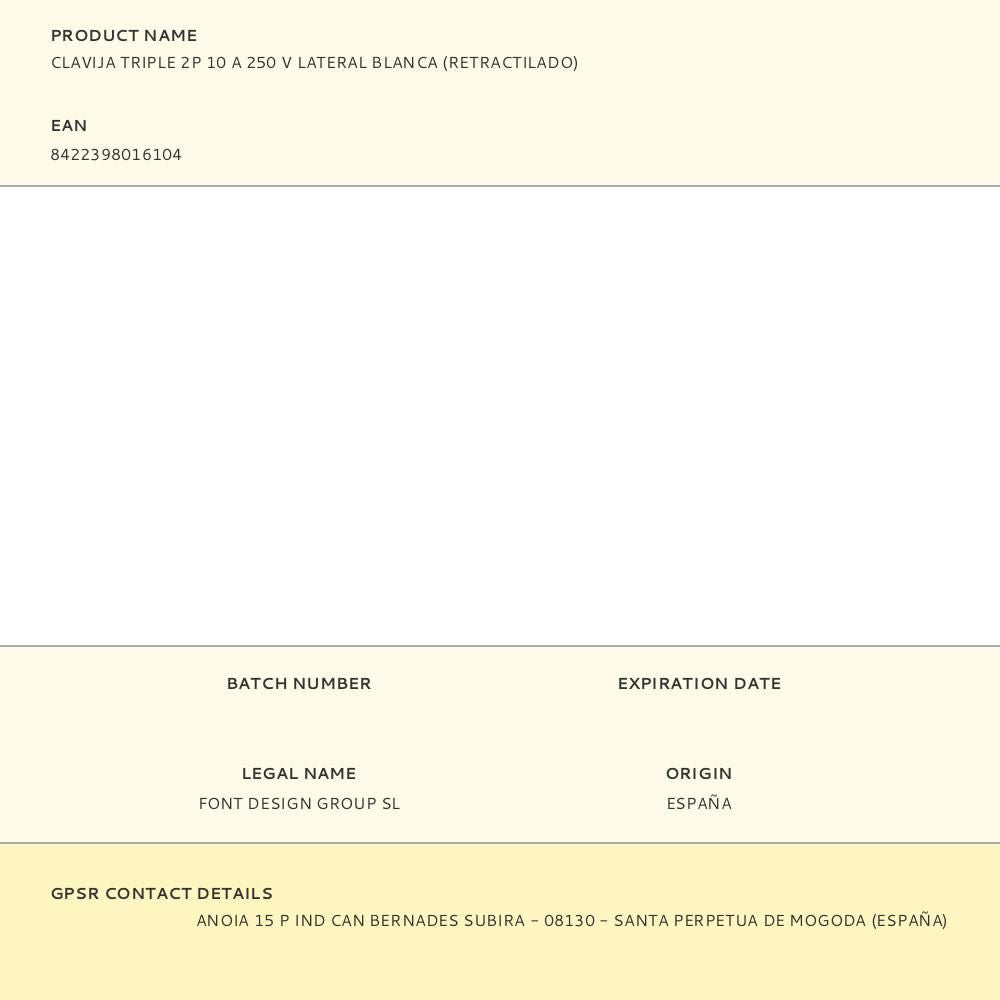 Clavija triple 2p 10 a 250 v lateral blanca (retractilado)