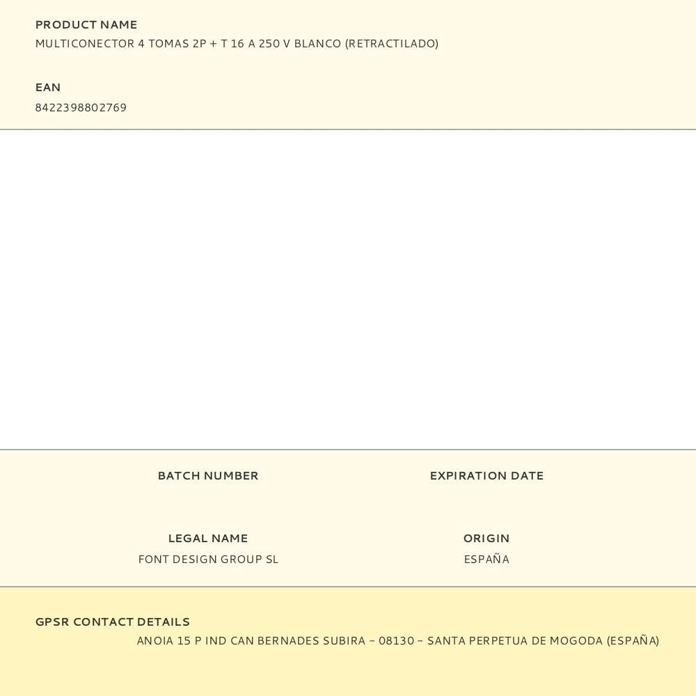 Multiconector 4 tomas 2p + t 16 a 250 v blanco (retractilado)