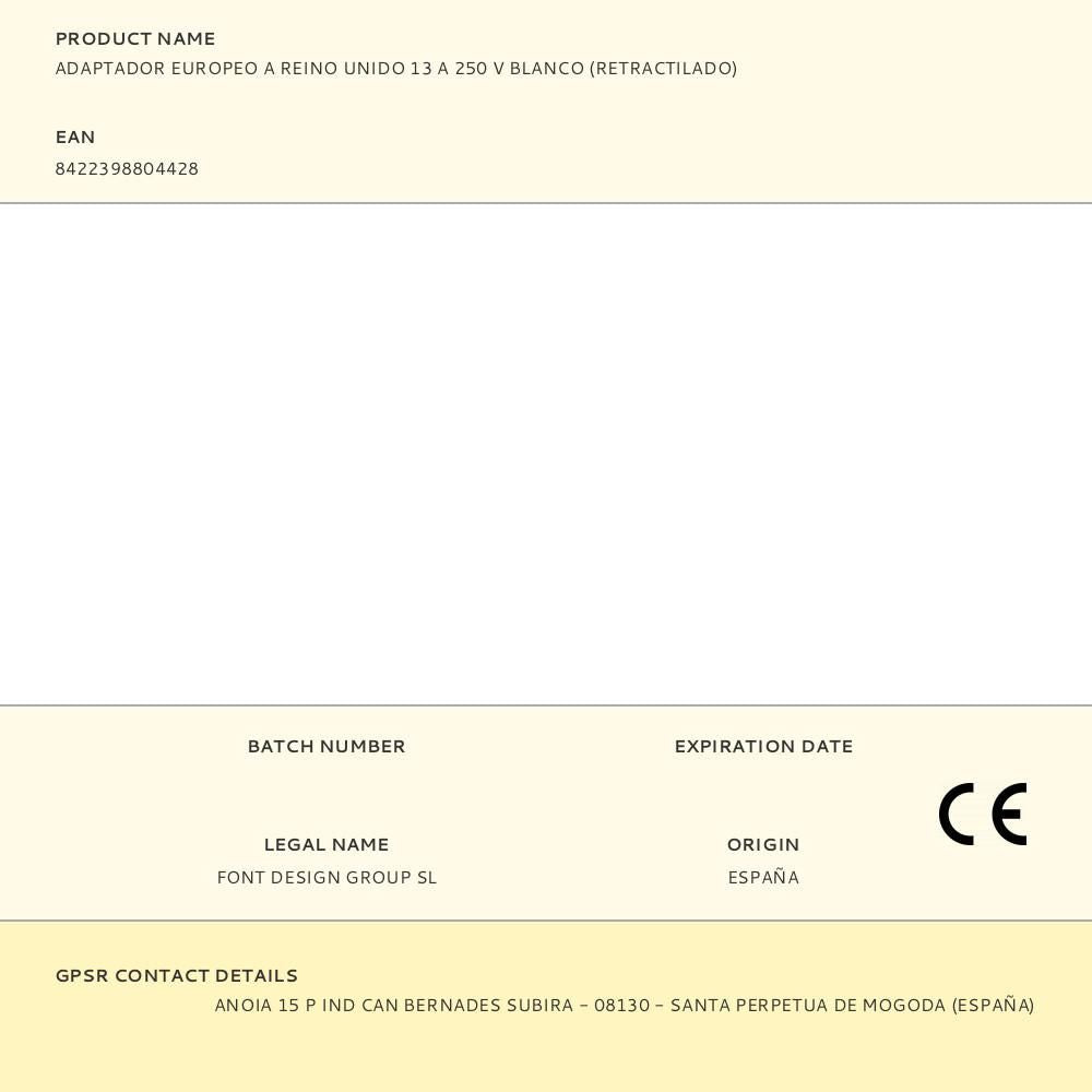 Adaptador europeo a reino unido 13 a 250 v blanco (retractilado)