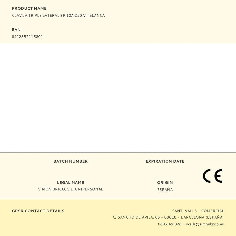 Clavija triple lateral 2p 10a 250 v~ blanca