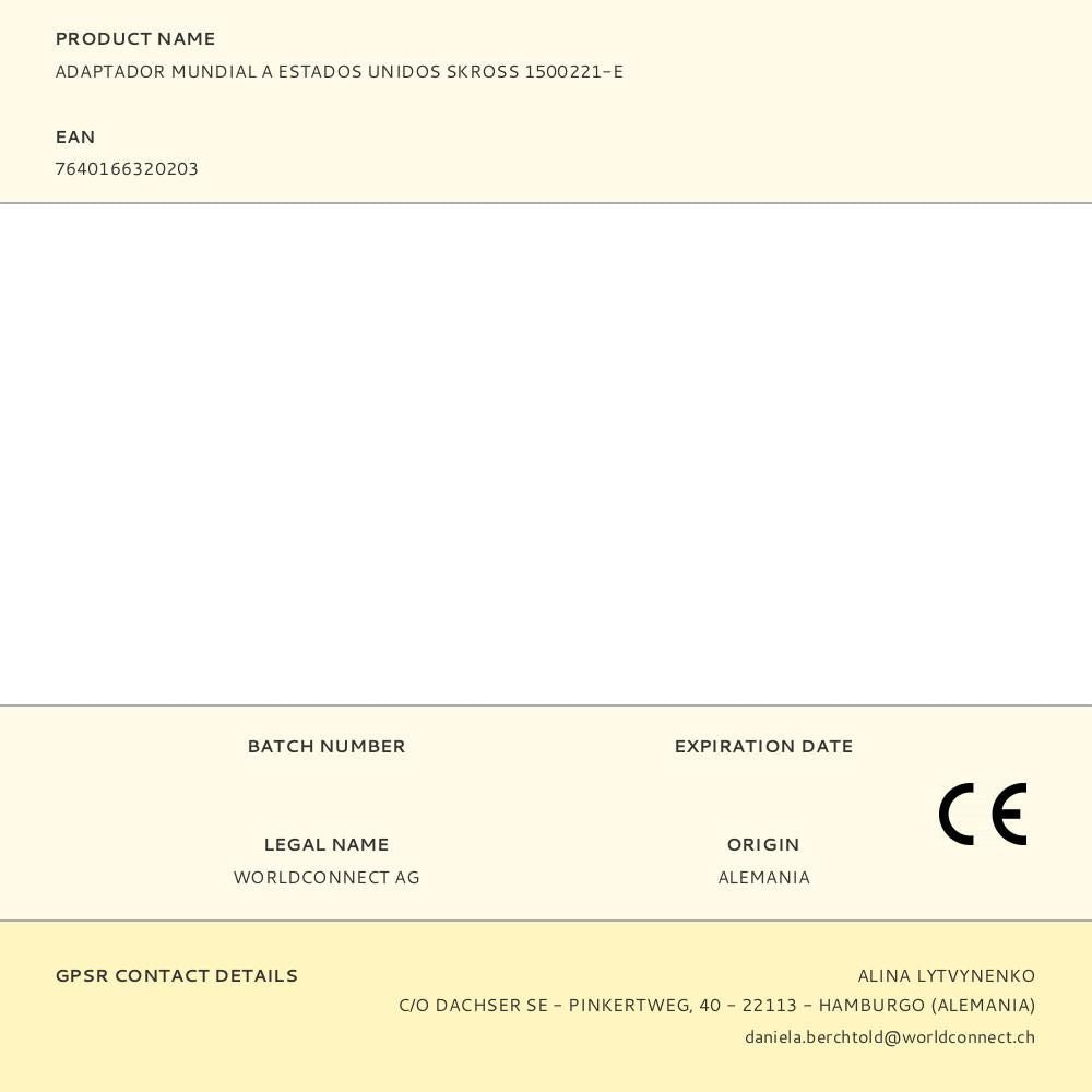 Adaptador mundial a estados unidos skross 1500221-e