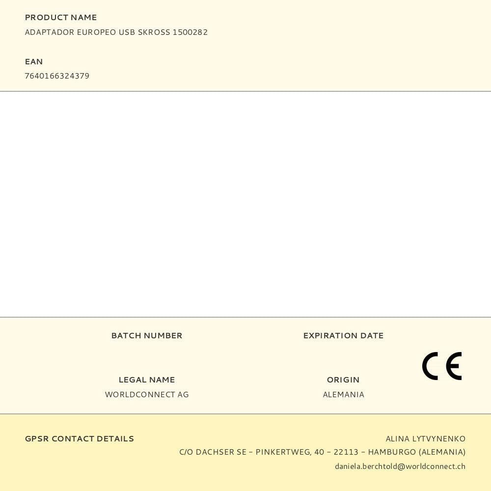 Adaptador europeo usb skross 1500282