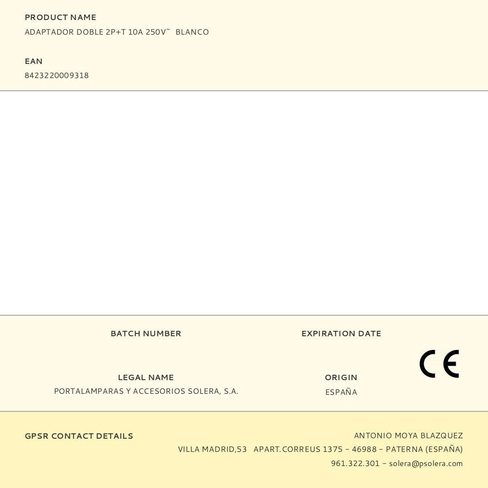 Adaptador doble 2p+t 10a 250 v~ blanco