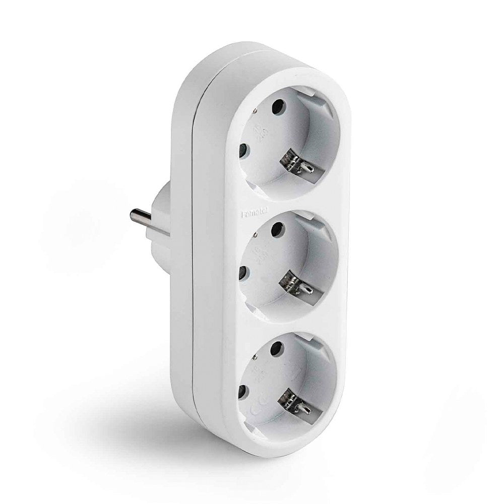 Adaptador triple 2p+t 16a 250 v con entrada frontal, blanco, blister
