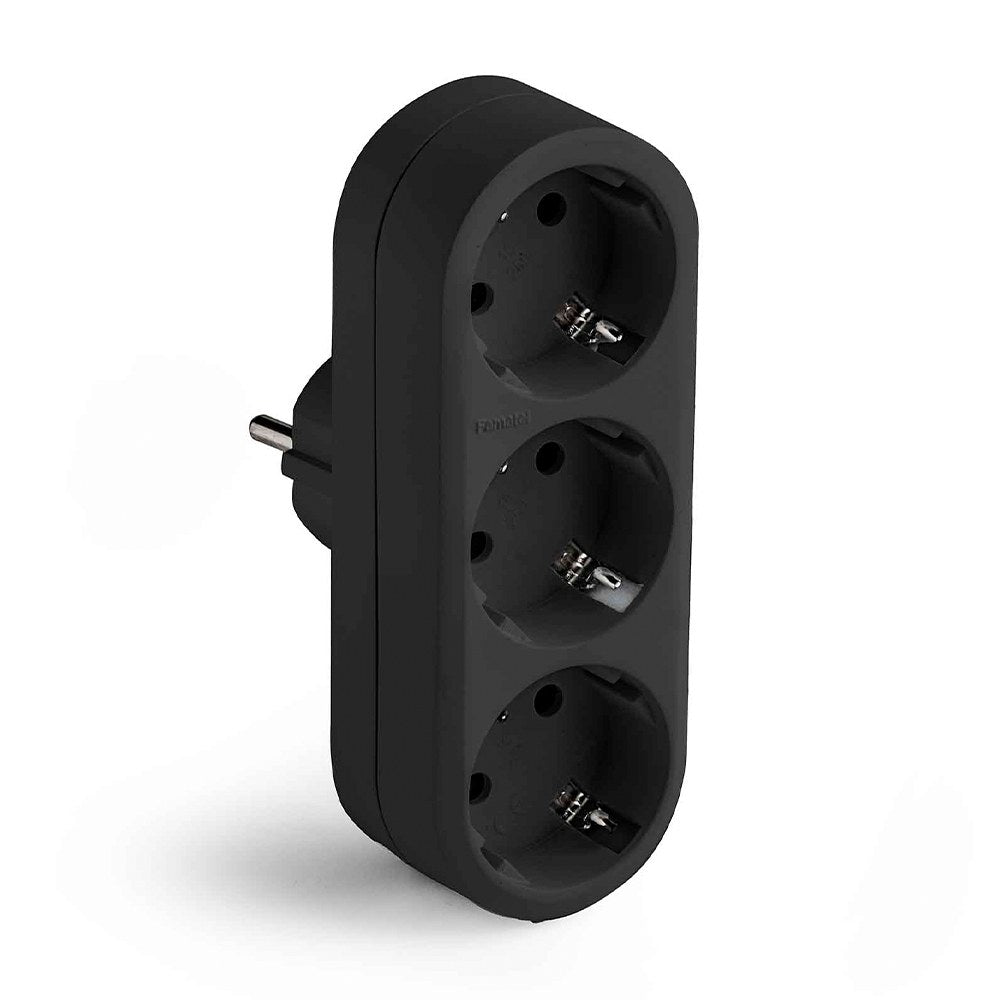 Adaptador triple 2p+t 16a 250v con entrada frontal, negro, blister