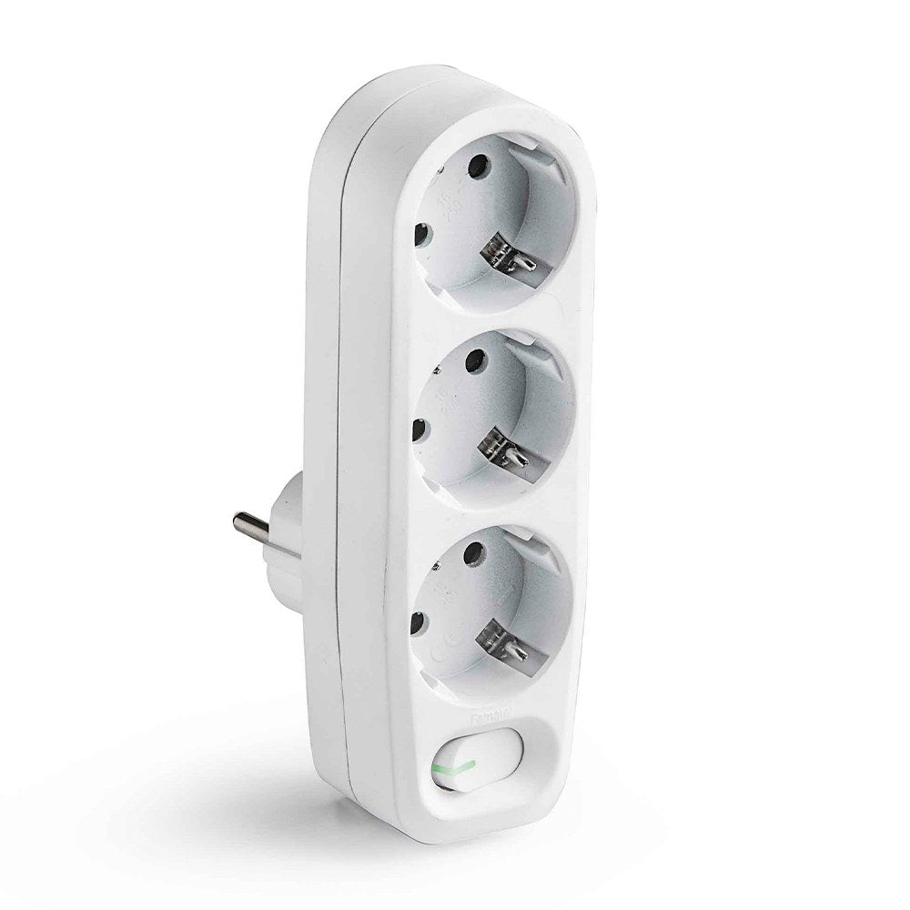 Adaptador 3 tomas 2p+t schuko con interruptor ip20 blanco, blister