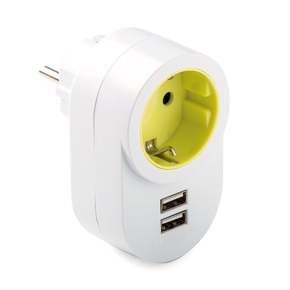 Adaptador 1 toma 2p+t schuko con 2 usb-a 2,1a 5 v blanco, blister
