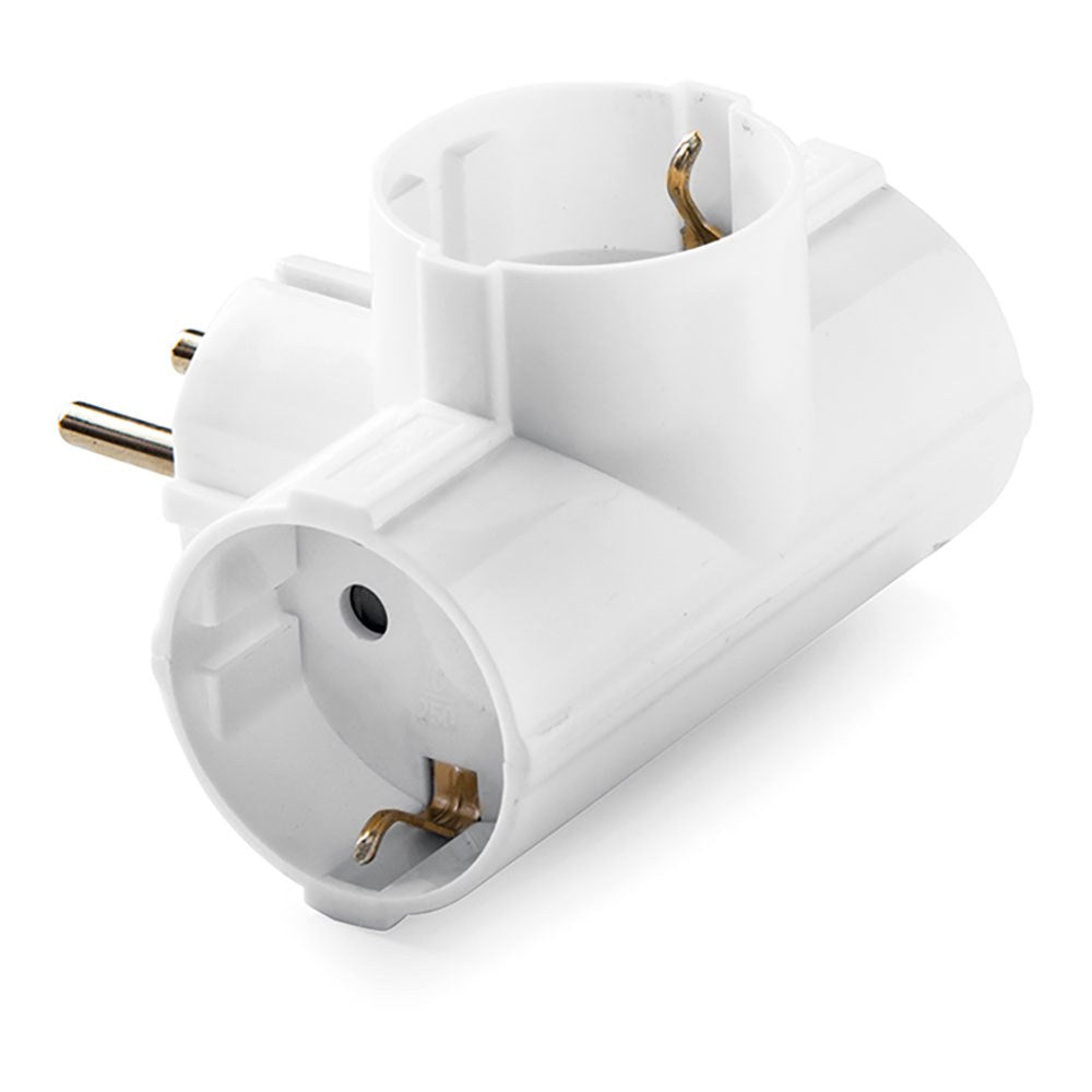 Adaptador triple schuko 2p+t, 16a 250 v, blanco, retractilado