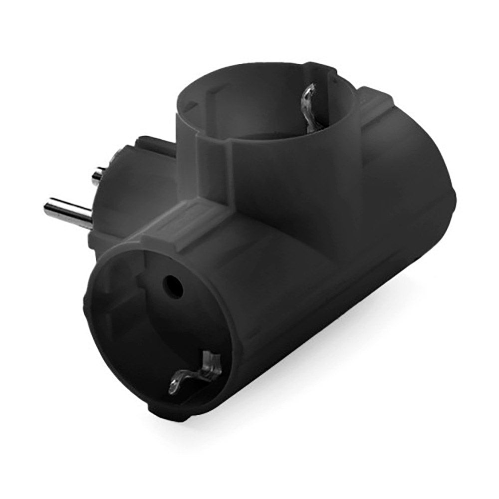 Adaptador triple schuko 2p+t, 16a 250 v, negro, retractilado