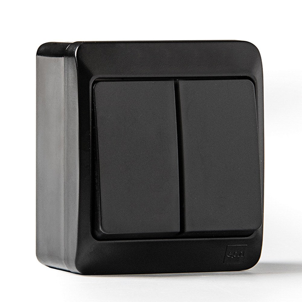 Doble conmutador estanco ip44, 16a 250 v, negro, blister