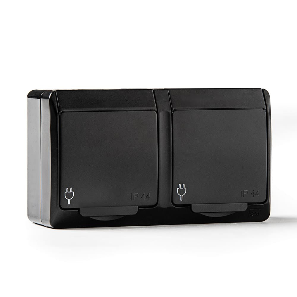 Base doble t/tl estanca, ip44 16 a 250 v, negro, blíster