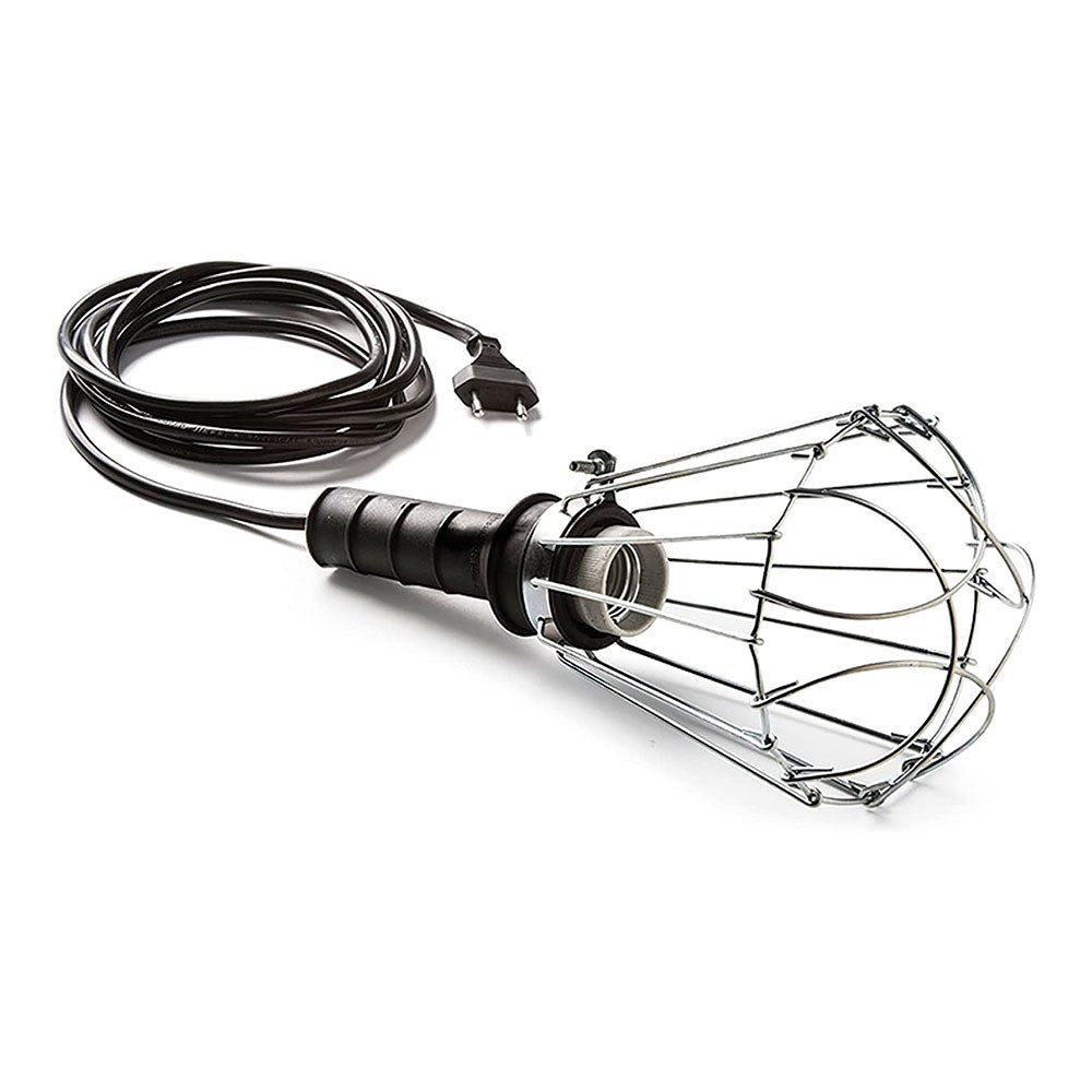 Lámpara portátil 200 w 250 v e27 mango de goma negro y cable de 5 m, en bolsa
