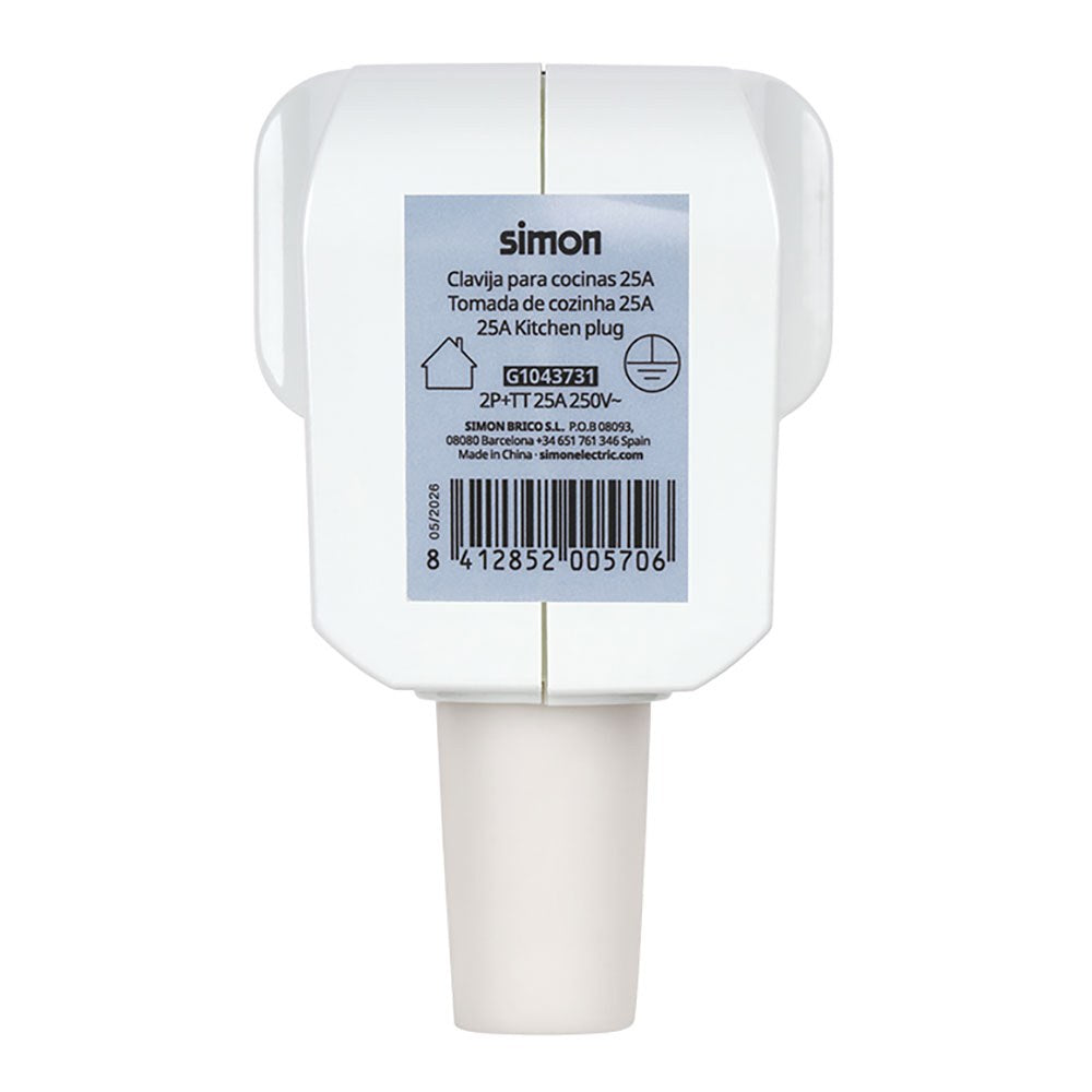 Clavija para cocinas 2p+tt 25a, blanco, 53 x 81 x 86 mm