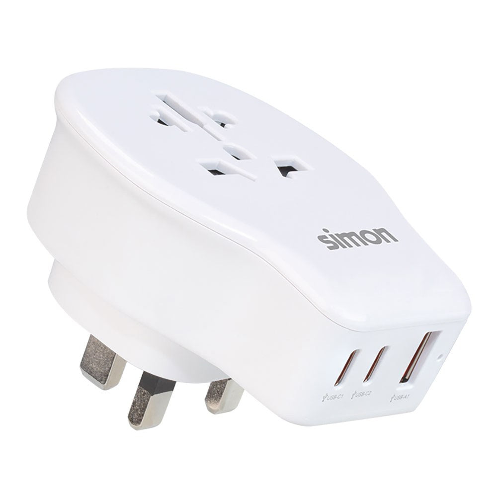 Adaptador de viaje universal para reino unido usb a + 2 usb c 20 w