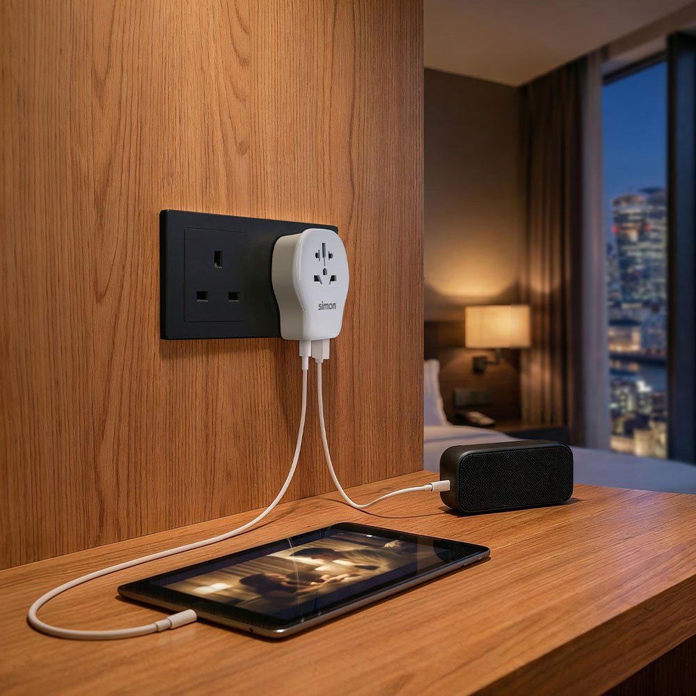 Adaptador de viaje universal para reino unido usb a + 2 usb c 20 w