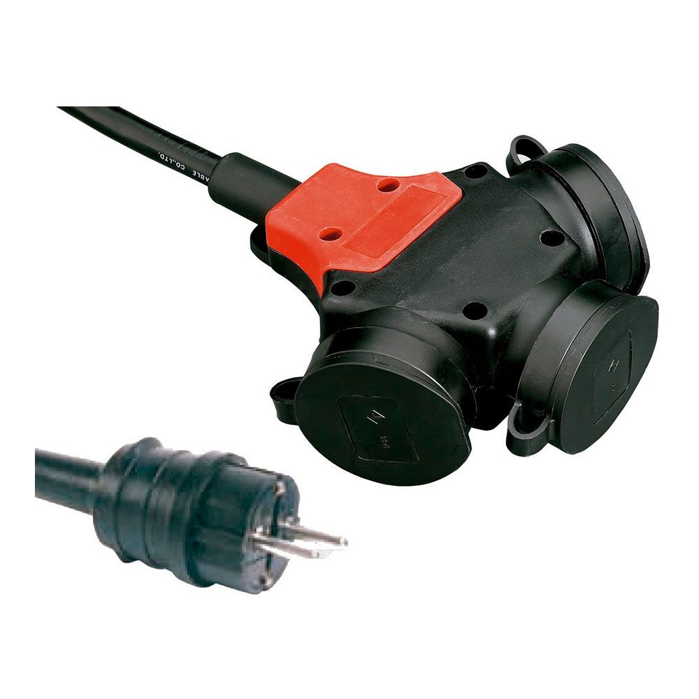 Adaptador multiple schuko goma ip44 2p+t 16 a 250 v~ 10 m de cable 3g2,5 mm² negro