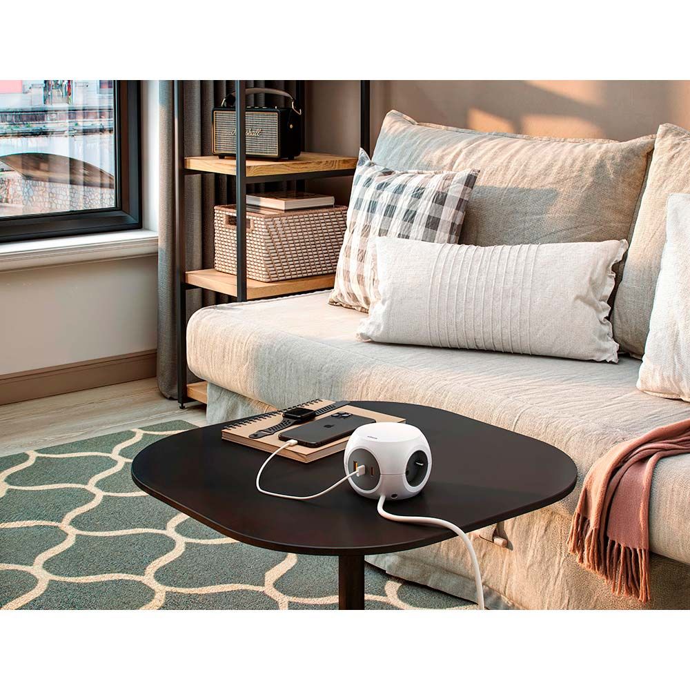 Base múltiple combiball con 3 tomas schuko 16 a + 1 usb a + 2 usb c, 30 w, blanca