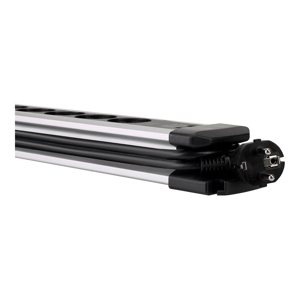 Base múltiple, 6 tomas, schuko 2p+t, 2 usb a+c, 16 a 250 v~,1,5 m cable, c/interruptor y prot.sobretensiones, aluminio