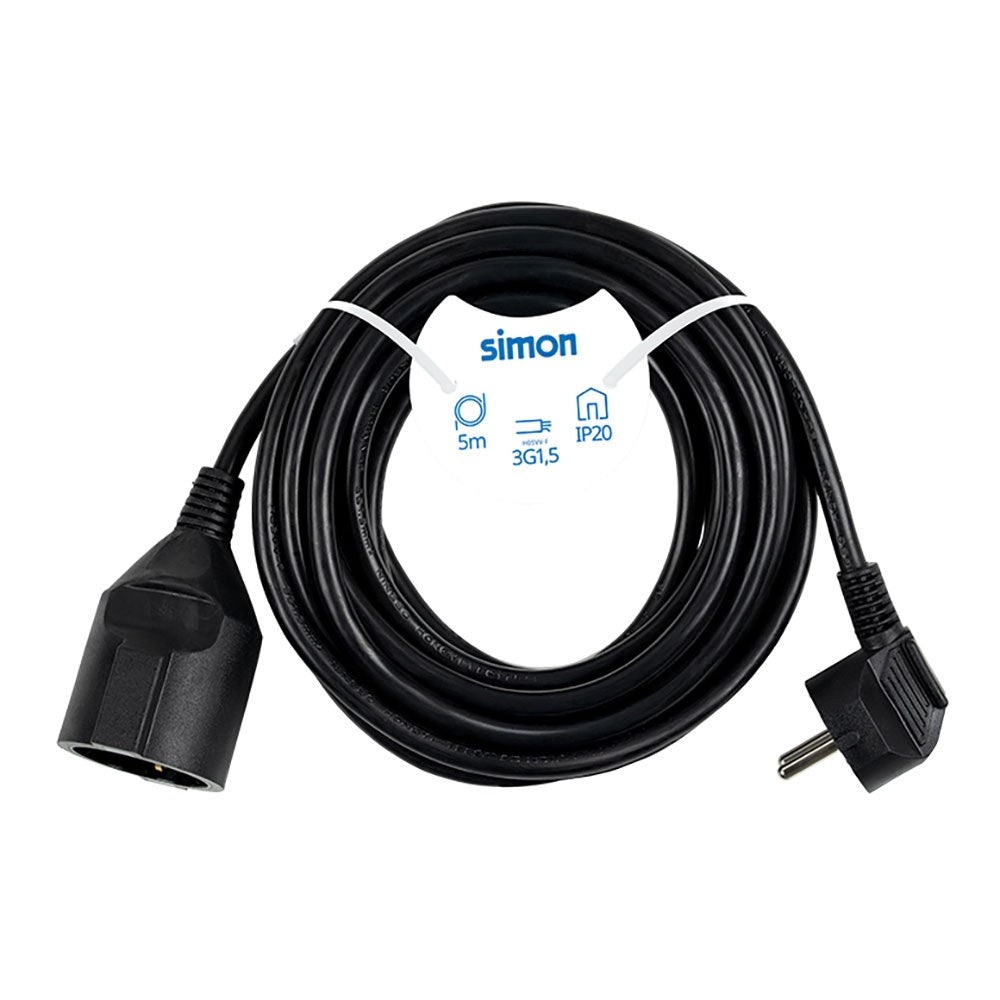 Prolongador con 1 toma, 16 a 250 v~, ip20, cable h05vv-f 3g1,5 mm², 5 m, negro