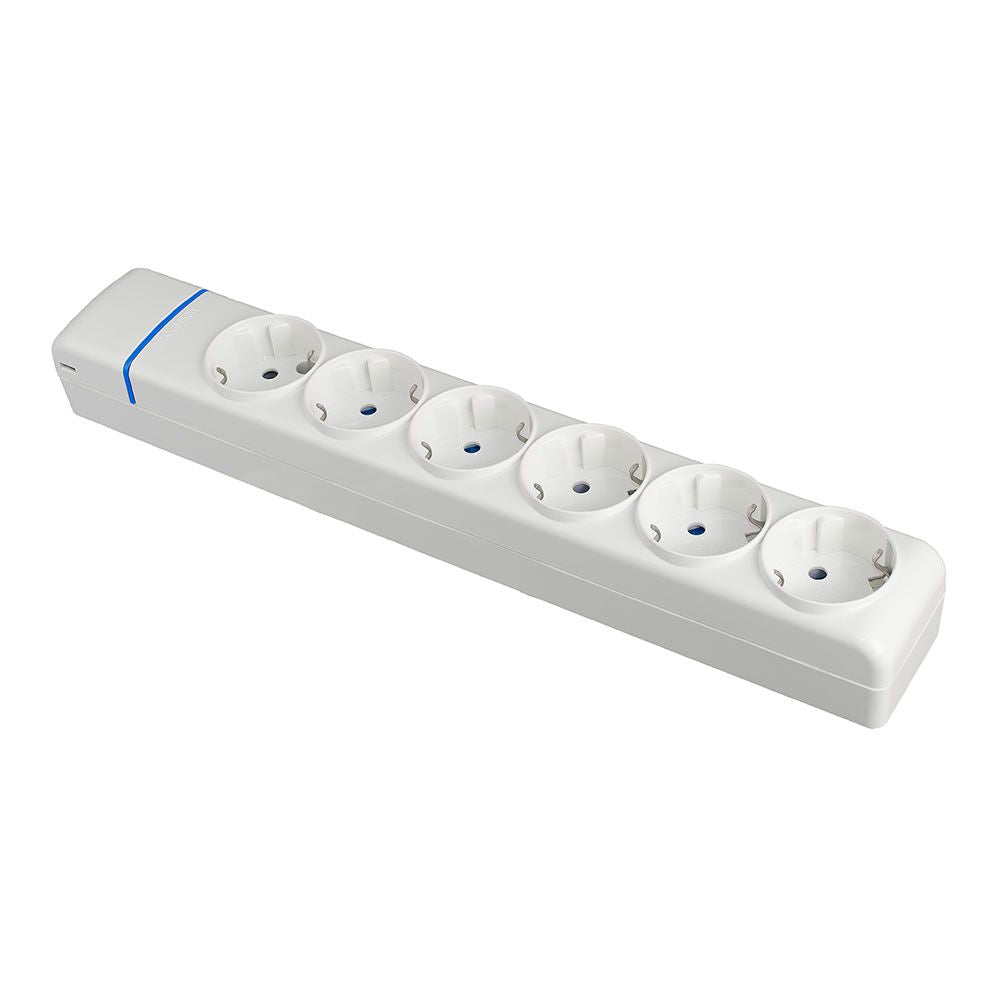 Base múltiple de 6 tomas 2p+t, 16 a 250 v, sin cable