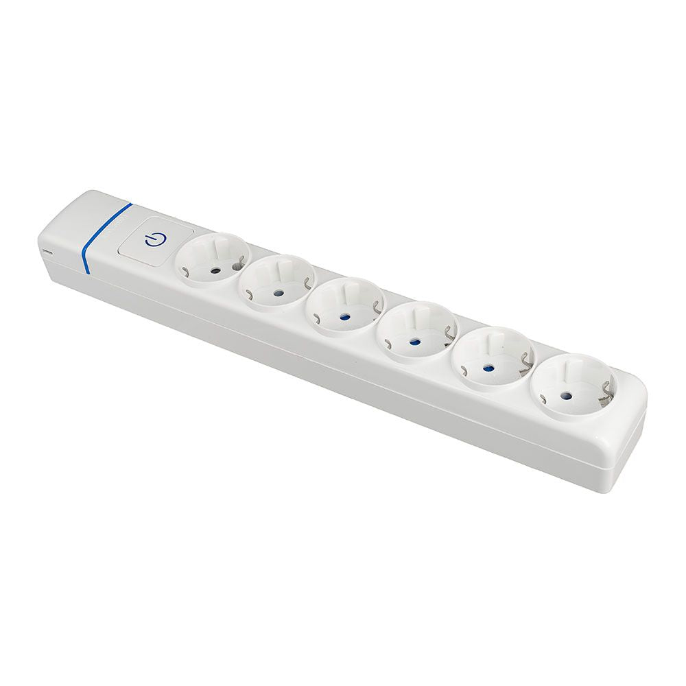 Base múltiple de 6 tomas 2p+t, 16 a 250 v, sin cable, con interruptor