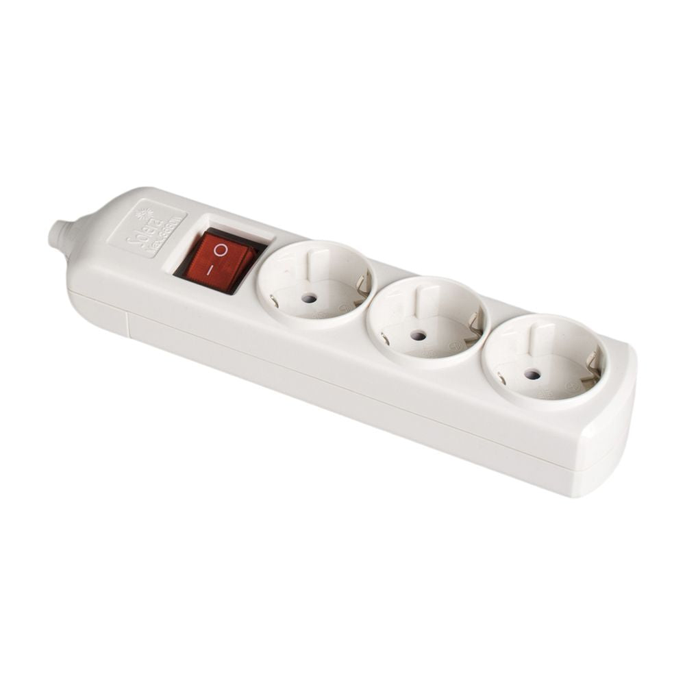 Base bipolar 3 tomas con t/tl 10/16 a 250 v, sin cable, con interruptor, blanca