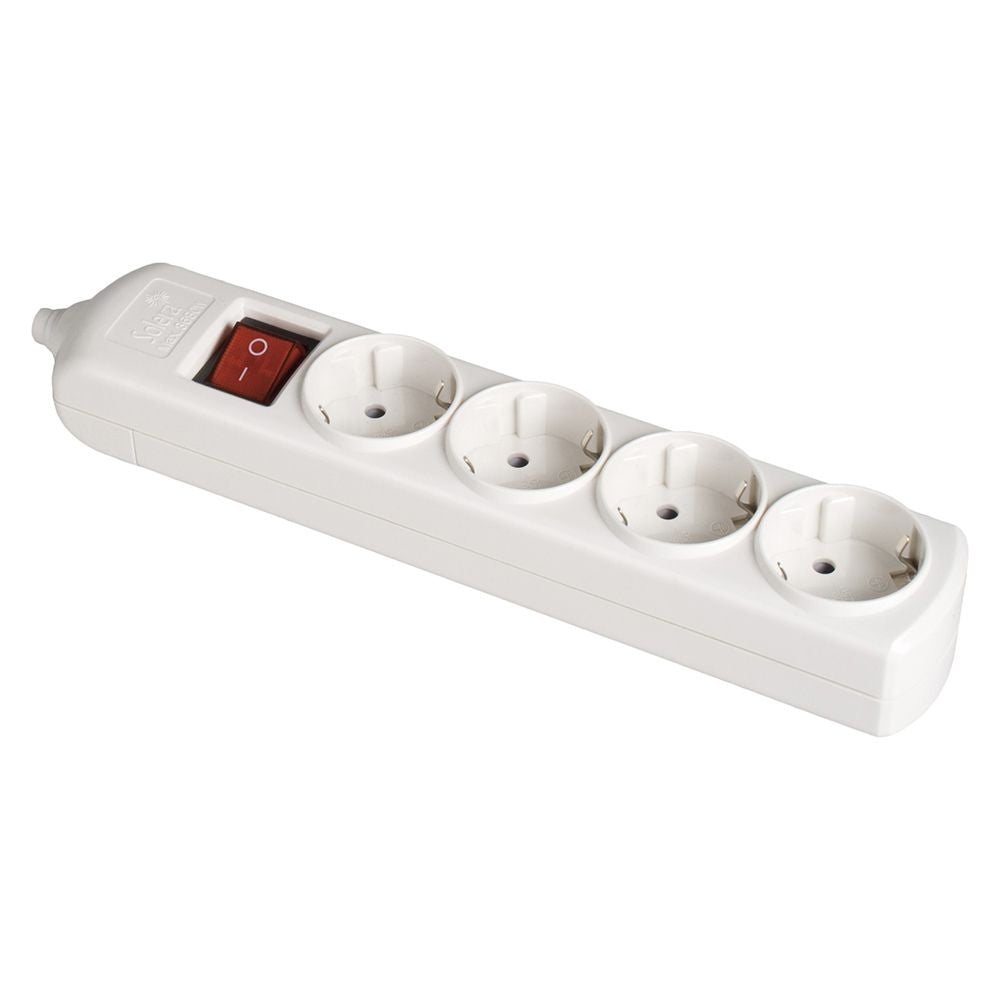 Base bipolar 4 tomas con t/tl 10/16 a 250 v, sin cable, con interruptor, blanca
