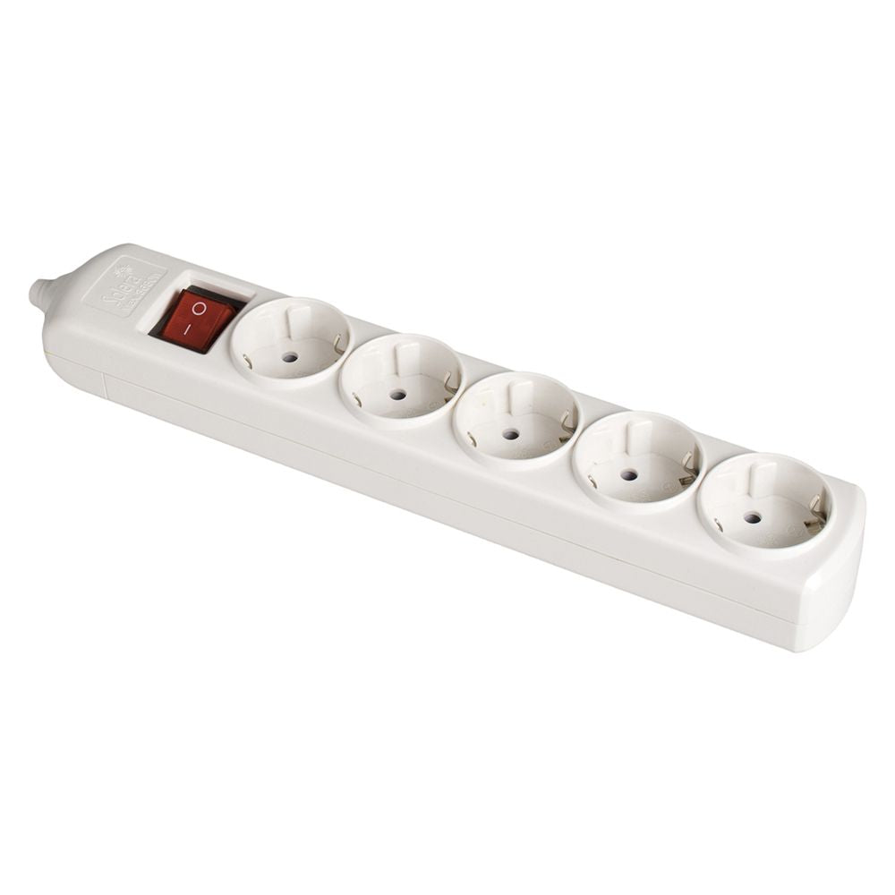 Base bipolar 5 tomas con t/tl 10/16 a 250 v, sin cable, con interruptor, blanca