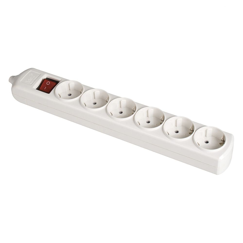 Base bipolar 6 tomas con t/tl 10/16 a 250 v, sin cable, con interruptor, blanca