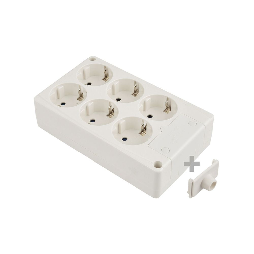 Base bipolar 6 tomas t/tl 10/16a 250v rectangular, sin cable, blanca