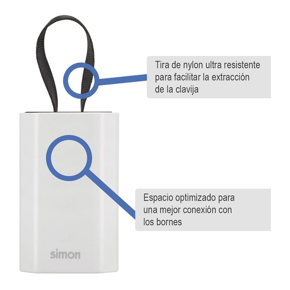 Base móvil 2p+tt schuko salida frontal 10 a 250 v~ facil extraccion blanca