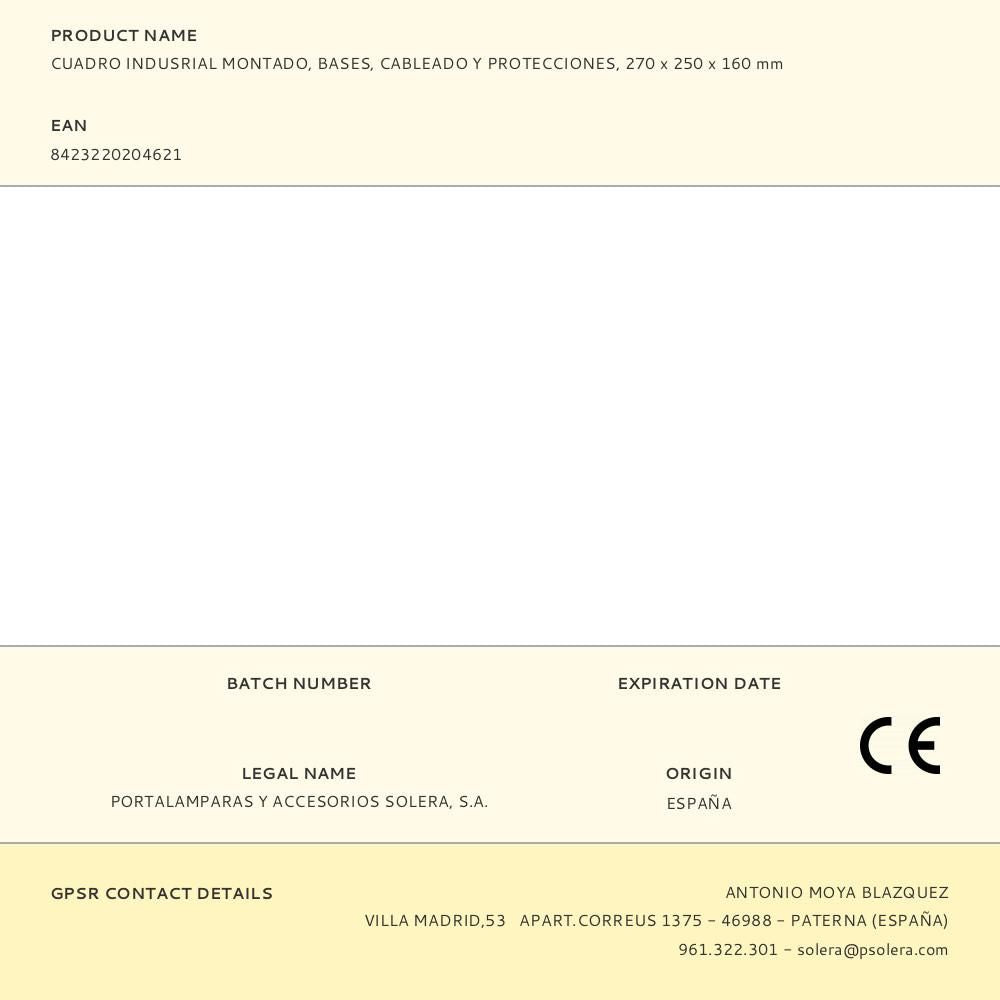 Cuadro indusrial montado, bases, cableado y protecciones, 270 x 250 x 160 mm