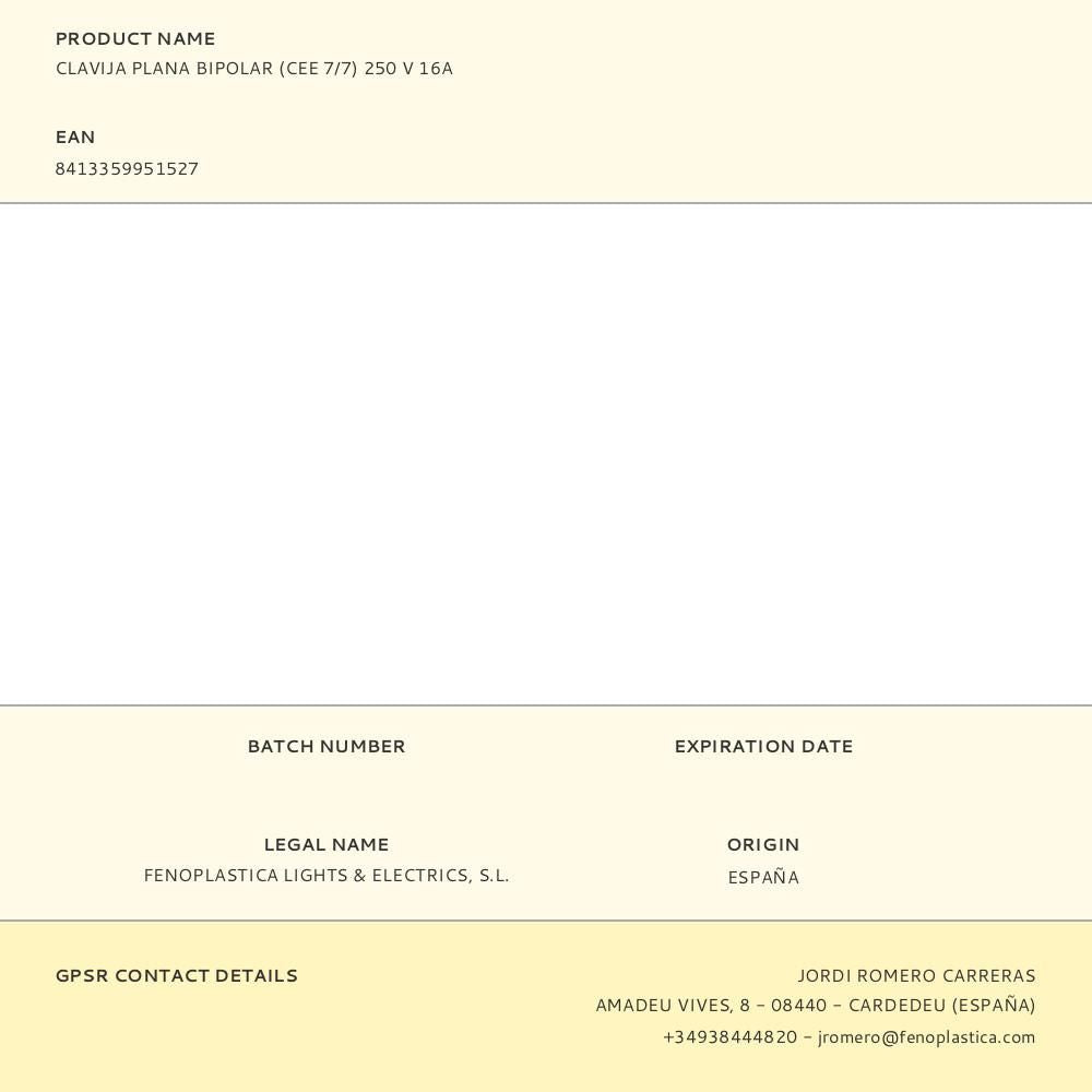 Clavija plana bipolar (cee 7/7) 250 v 16a