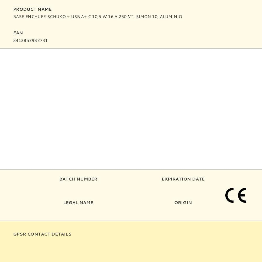 Base enchufe schuko + usb a + c 10,5 w 16 a 250 v~, simon 10, aluminio