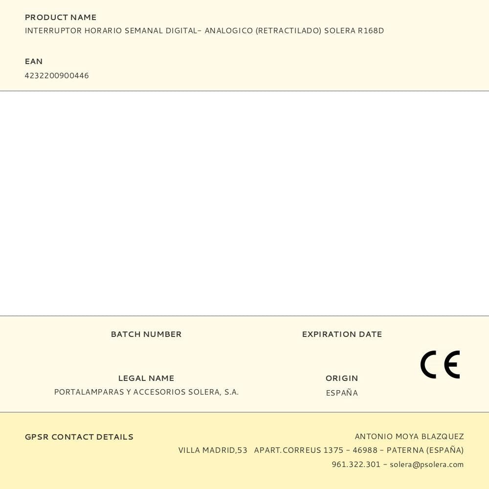 Interruptor horario semanal digital- analogico (retractilado) solera r168d