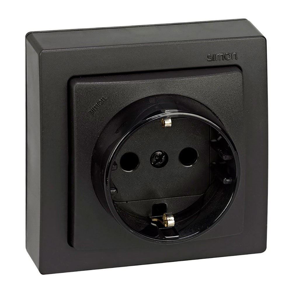Base superficie, schuko 2p+t 16a 250v~, ip20, serie simon73 loft, grafito, retractilada